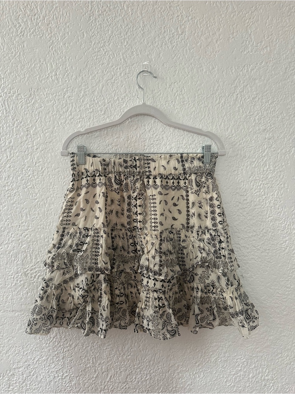 Free People Cream and Black Paisley Tiered Skater Skirt